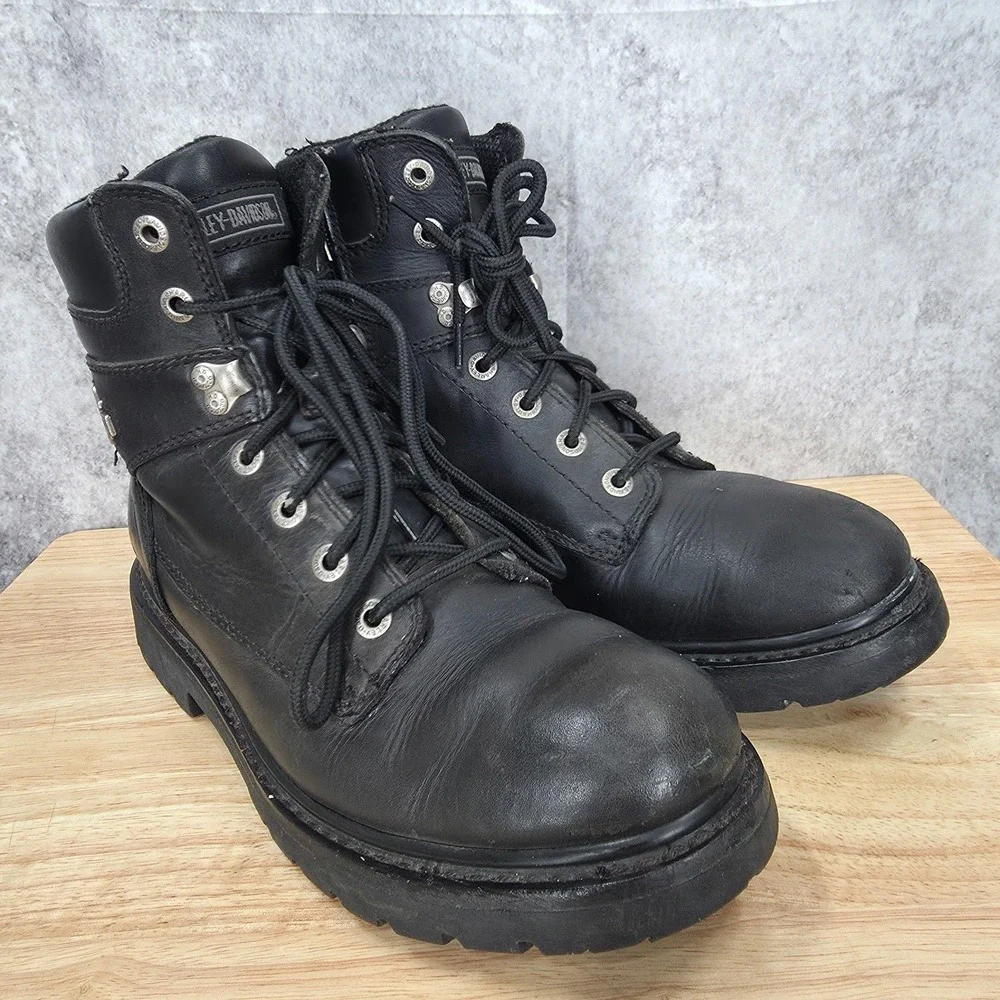 Harley Davidson Boots Mens 10.5 Black Leather Moto Biker Ankle Lace Up 94194